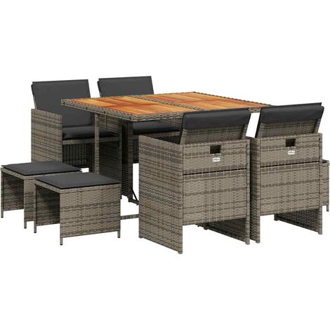 Maison Exclusive - 9-tlg. Garten-Essgruppe mit Kissen Grau Poly R