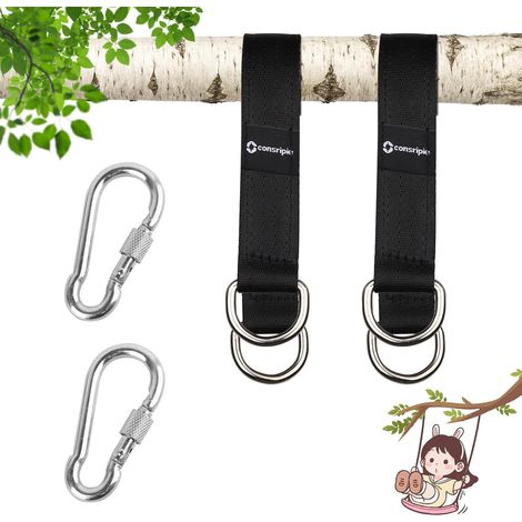 Kit de suspension pour hamac et balançoire d'arbre, 2 pièces de 29 cm de kit de suspension pour balançoire, kit de suspension pour balançoire et fauteuil suspendu, avec 2 mousquetons et 2 anneaux en D (1/5)