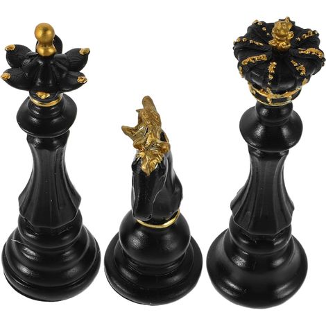 Sculpture D'échecs en Résine 3 Pièces Roi, Reine et Chevalier, Texture Réaliste, Design Artistique Élégant pour Décoration de Bureau et Intérieur (1/5)