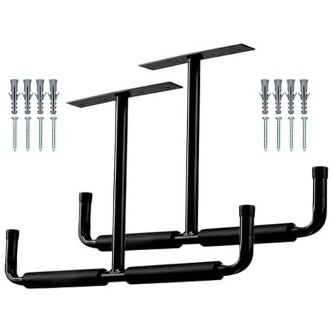 Supports de plafond garage – Kits crochets en forme T, 2 d'échelle, vélo, système rangement antirouille et durable Support robuste pour organisation - (1/5)