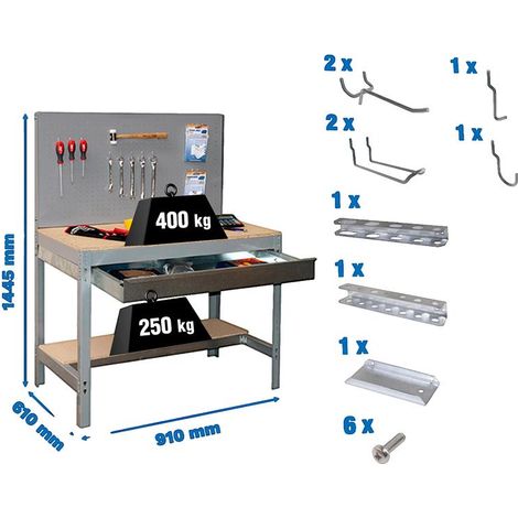 Établi fixe Simonrack BT2, gris et bois, 91 × 61 × 144,5 cm