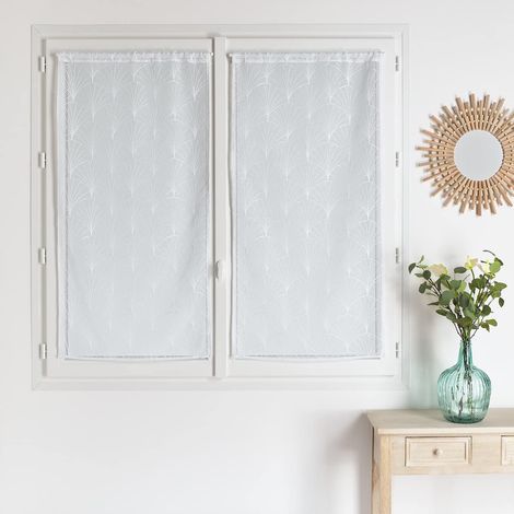 Paire de Petits Voilages Brodés Style Art Déco - Polyester - Motifs Géométriques Années 30 - pour Fenêtre Salon Chambre Cuisine - Ourlet Passe Tringle - Prêts à Poser - 60 x 160 cm - Blanc (1/4)