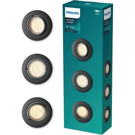 Aro empotrable redondo de metal, modelo peridot, basculante, gu10, negro, ø9 cm, 3 uds