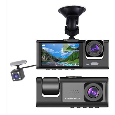 Dash Cam con 3 telecamere, schermo da 2 pollici, 1080P, registratore per conducente, per taxi, auto, DVR, telecamera posteriore universale