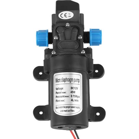 Pompe à eau à microdiaphragme 12 V CC, 45 W, auto-amorçante, silencieuse, débit de 4 l/min, noire (1/5)