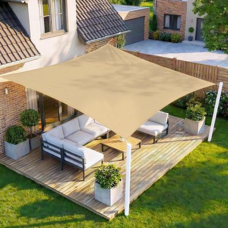 Voile d'ombrage rectangulaire - Toile solaire imperméable - Créez un espace extérieur - Protection UV à 95 % - 2 x 3 mètres - Sable (1/5)