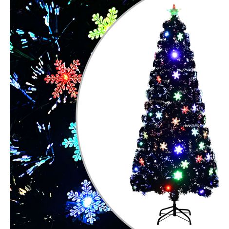 Weihnachtsbaum mit LED-Schneeflocken Schwarz 210 cm Fiberoptik