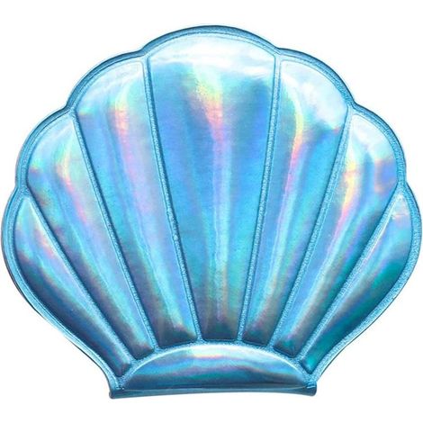 Miroir pliant en forme de coque en cuir Pu portable double face (bleu)