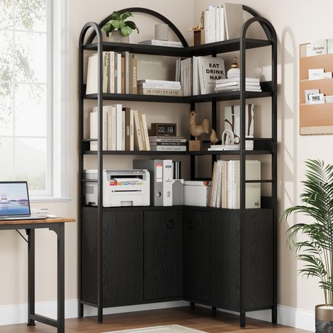 Bibliothèque d'Angle en L 6 Niveaux Arche Armoire Portes Noir 188cm (1/5)