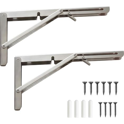2 Pcs Equerre Pliable, Equerre Etagere Murale avec Lock(250mm, Argent) (1/5)