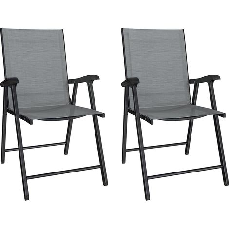 Set di 2 Sedie Pieghevoli con Schienale Alto E Braccioli, Grigio Chiaro