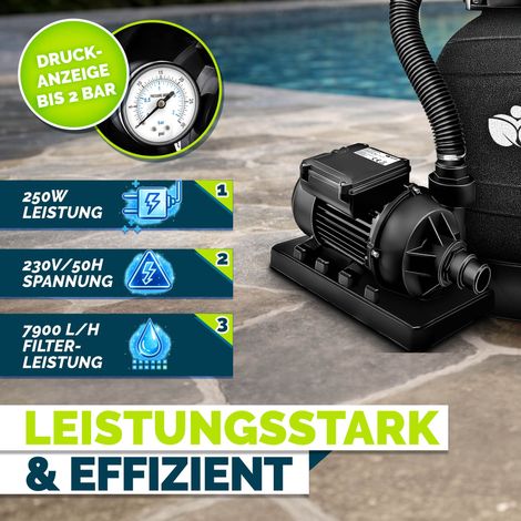 Tillvex – Filtre à sable 7900 l/h – Vanne 7 voies – Manomètre intégré – Capacité 10 kg – Adaptateur 32/38 mm – Corps métallique robuste