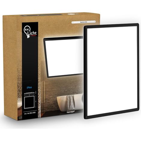 B.K.Licht Pannello LED piatto 29x29cm quadrato 22W 3000lm 4000K bianco neutro protezione dagli spruzzi d'acqua nero - Lampada da soffitto bagno cucina soggiorno