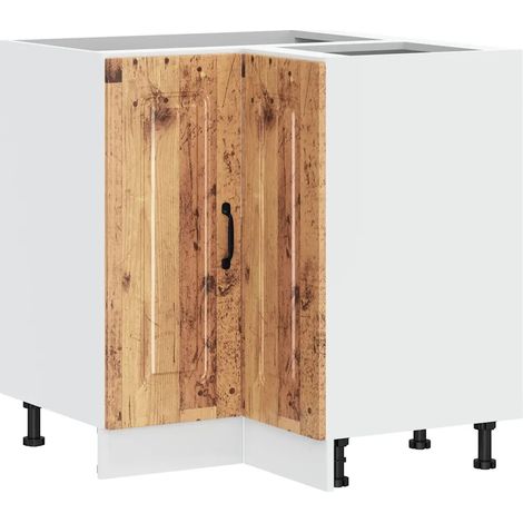 Mueble de cocina esquinero con almacenamiento optimizado patas ajustables 75,5 x 75,5 x 81,5 cm madera de ingeniería acabado envejecido 020049938 (1/5)