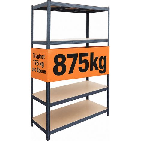 Relaxdays Schwerlastregal, HBT: 200x120x50 cm, Traglast 875 kg, 5 MDF-Ebenen, Lagerregal Keller, zum Stecken, anthrazit (1/5)