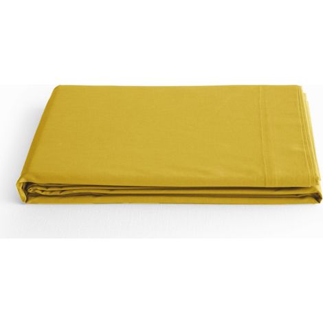 Drap plat percale pur coton peigné longues fibres 80 fils/cm² Vent du sud - Moutarde - 180 x 290 cm pour lit 1 place