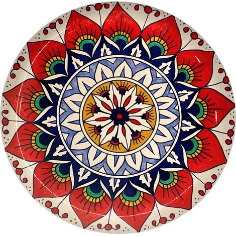 Assiette murale en céramique mandala colorée, décoration pour jardin (1/5)