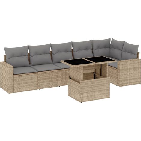 vidaXL Set Divani da Giardino 7 pz con Cuscini Beige in Polyrattan (1/5)