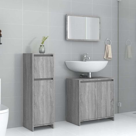 vidaXL 3 Piece Bathroom Furniture Set Grey Sonoma Engineered Wood (1/5)