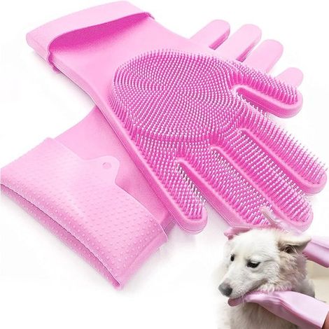 Guanti per la toelettatura di cani e gatti - Guanti da massaggio in morbido silicone - Guanti per la rimozione del pelo - Spazzola morbida per gatti e cavalli - 31,5 x 16 x 1,5 cm (1/5)