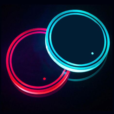 4 Pcs Dessous de Verre LED Lumineux, Dessous de Verre LED pour Voiture, Acrylique Étanche Rond Bouteille Lumineuse, pour fête Mariage Bar Anniversaire, Chargement USB