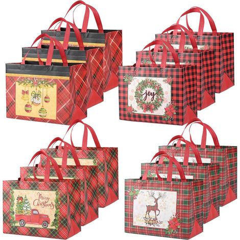 Sacs d'Emballage de Noël 12 Pièces Sacs D'Emballage Pour Vacances D'Hiver Poches à de Fêtes avec Poignées pour Cadeaux de Fête Chocolat Bonbons Nourriture Remplissage (1/5)