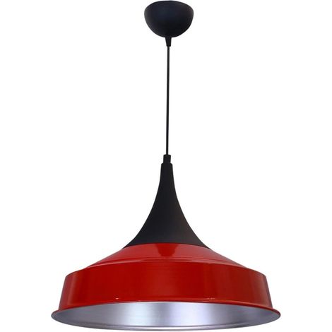 bamyum Tomsa Lampe Suspendue Industrielle en Métal Ø41 cm, Suspension E27 Rouge, Vintage, Table à Manger et Salon (1/4)