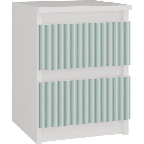 ASTER - Comodino in stile scandinavo - 30x30x40 cm - Comodino a 2 cassetti - Mobili per la cameretta dei bambini - Bianco e verde