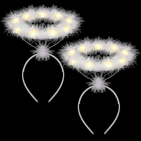 Lot de 2 serre-têtes lumineux avec halo d'ange et plumes blanches LED, parfaits pour Noël. (1/5)