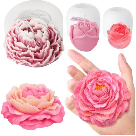 Set de moules en silicone 3D Fleurs : Pivoine & Rose pour gâteaux, savons, résine époxy