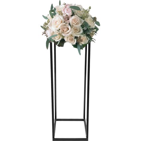 Présentoir floral carré au sol en métal noir, support colonne décoratif, centres de Table géométriques, pour mariage, fête, cérémonie et événement, 25 × 25 × 75 cm (1/5)