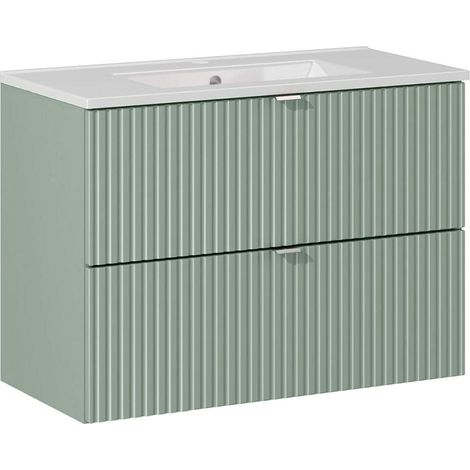 Petits-Meubles – Meuble sous vasque simple 80cm – 2 tiroirs – Façade MDF 16mm – Corps mélaminé 70% bois certifié FSC – Vasque céramique blanche (1/5)