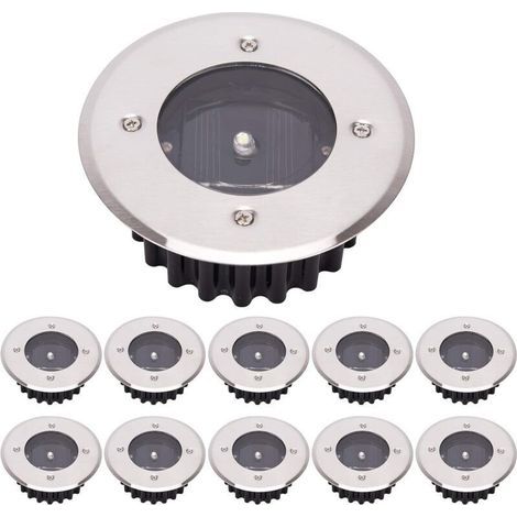 LED-Solar-Bodenleuchten, 10er-Pack, Außenbeleuchtung, Straßenbeleuchtung, Untergrundbeleuchtung, IP65 wasserdicht (Kaltweiß, rund) [Energieklasse A+]