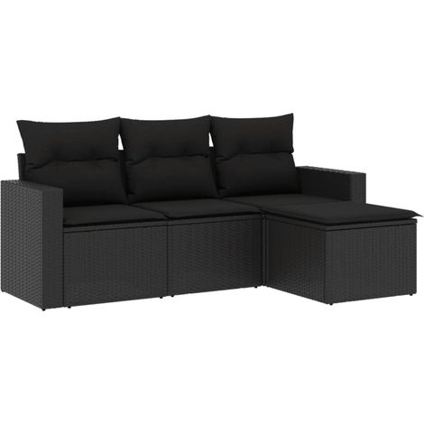 Set Divani da Giardino 4 pz Salotto da Giardino con Cuscini Nero in Polyrattan (1/5)
