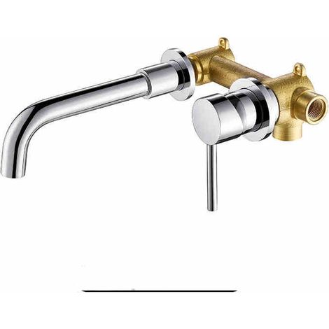 Robinet de Lavabo Mural, Mitigeur Mural en Laiton Haut de Qualité Chromé
