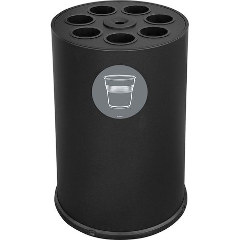 Pattumiera a Bidone per Raccolta Differenziata Ø45x72 cm 7 Scomparti Tubolari e 1 Vaschetta in Acciaio Verniciato Nero