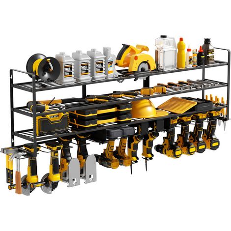 UNHO - Étagère murale en fer pour rangement d'outils - 137.5×19×40.5cm - Charge 45kg - pour garage abri à outils - Gain de place et un organisation optimisée