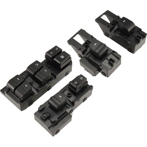 Set. Color: Black. Material: Plastic. Includes switches for front and rear doors, left and right doors, window regulators, and controls.