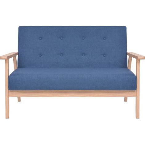 Canapé droit fixe 2 places, Canapé de relaxation Meuble de Salon, Tissu Bleu OIB6218E (1/5)