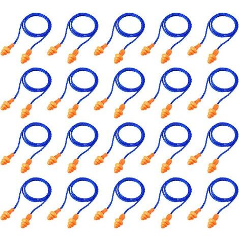20 Paires Bouchons d'oreille avec Cordon Réutilisables Bouchons d'oreille en Silicone du Sommeil Bouchons(Bleu) (1/5)