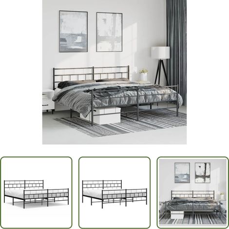 vidaXL Lit métallique - Cadre de lit métal sans matelas avec pied de lit noir 193x203cm (1/5)