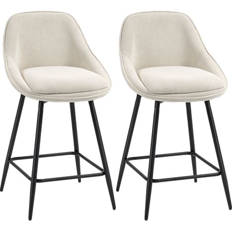Set di 2 sgabelli da bar Irovami con rivestimento in corda e gambe in acciaio, sgabelli imbottiti per isole cucina e sale da pranzo, colore crema.