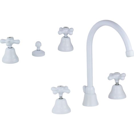 Kit rubinetti a tre fori in ottone colore bianco lucido Gattoni Rubinetterie KITCALY1BI