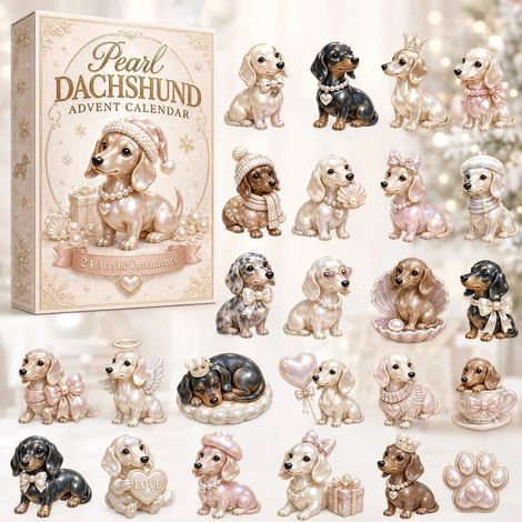 Calendario dell'Avvento Pearl Dachshund 2026 con scatola a sorpresa 2D
