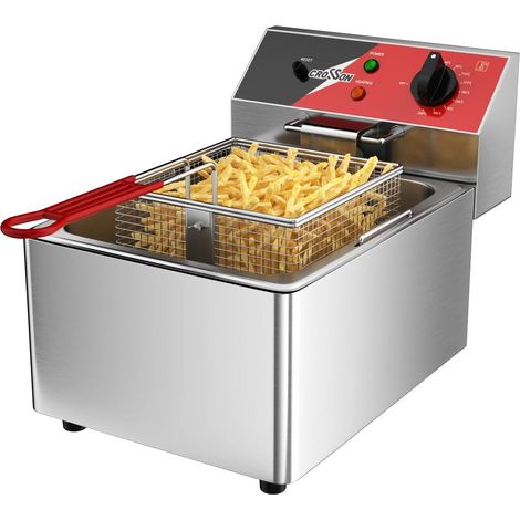 Friteuse électrique 6L avec réservoir d’huile et poignée amovibles, panier et couvercle en treillis métallique solide, friteuses de comptoir commerciales légères - 230V, 3000W (1/5)