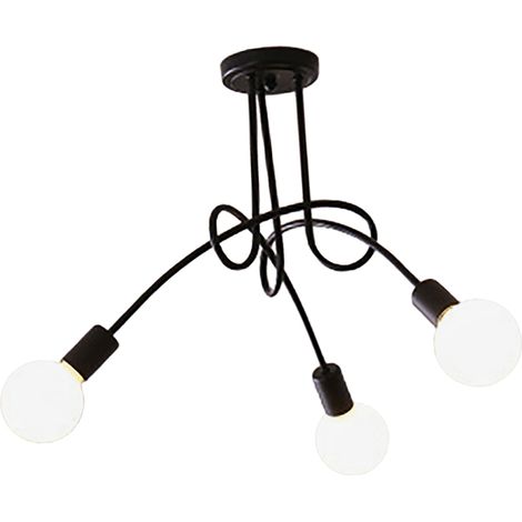 Lustre moderne en fer forgé, style industriel élégant et facile à installer, 3 têtes, noir, idéal pour bureau, chambre, salon ou cuisine. (1/3)