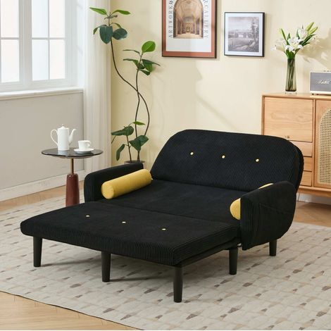 Sofá multifunción de pana negra, convertible con respaldo regulable (1/5)