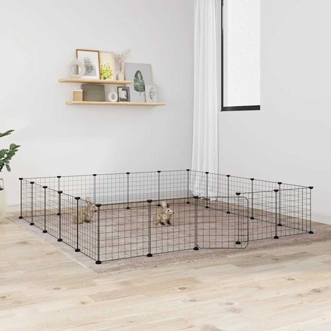 vidaXL 20-Panel Pet Cage with Door Black 175x175x35 cm Steel