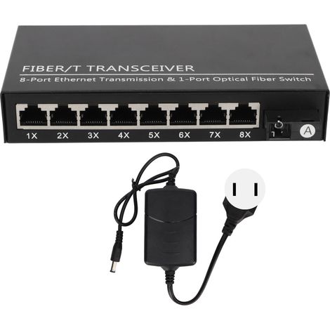 Émetteur-récepteur fibre optique monomode Ethernet 100-240 V, portée jusqu'à 25 km, 1 port optique, 8 ports électriques (1/5)