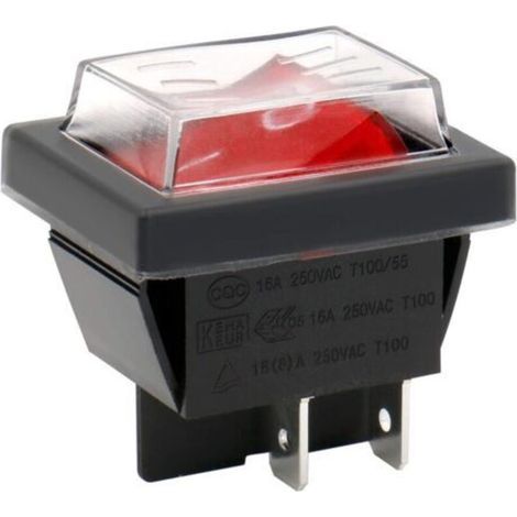 Interrupteur à bascule ON-OFF DPST 4 bornes lumière rouge 16A 250VAC avec couvercle étanche (1/5)